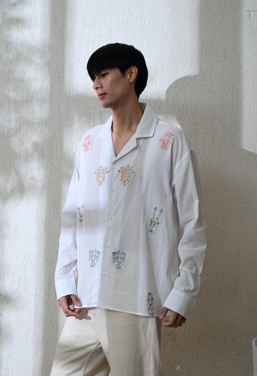 Men's Tribe Thread embroidered shirt in white – La Moon