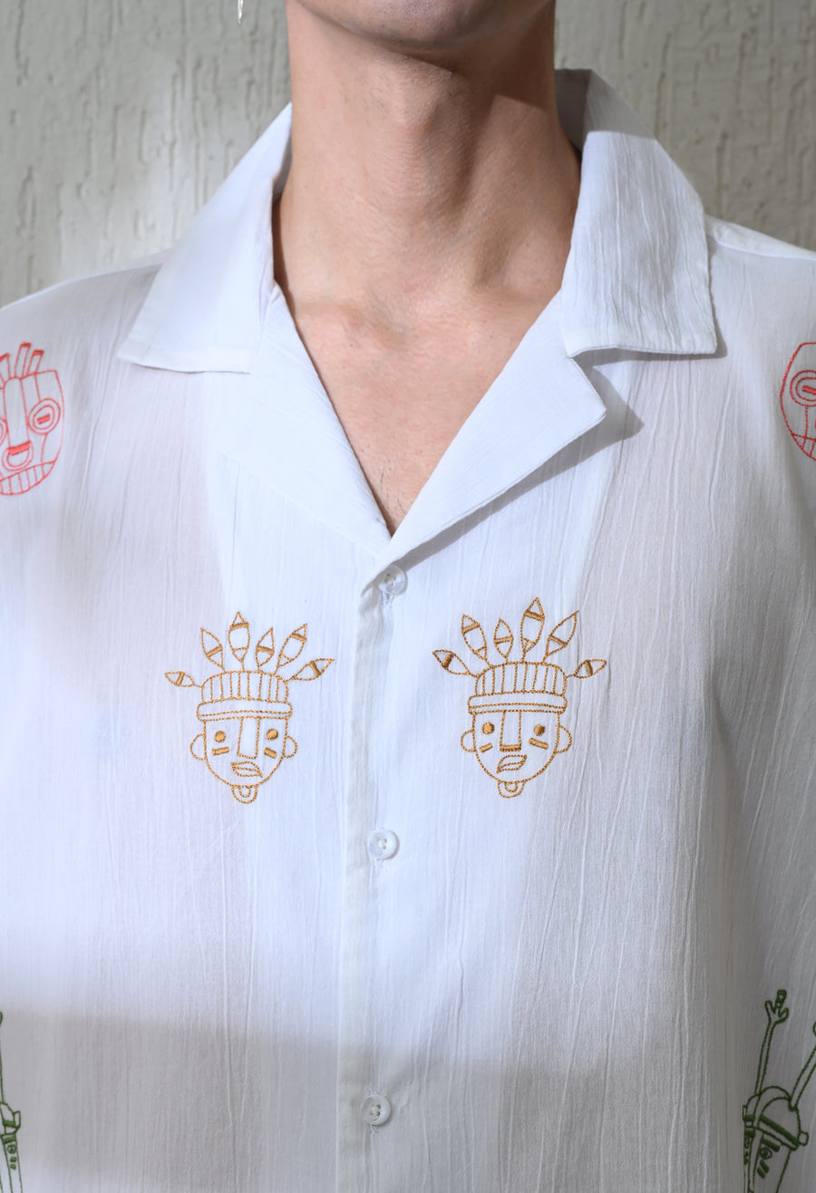 Men's Tribe Thread embroidered shirt in white – La Moon