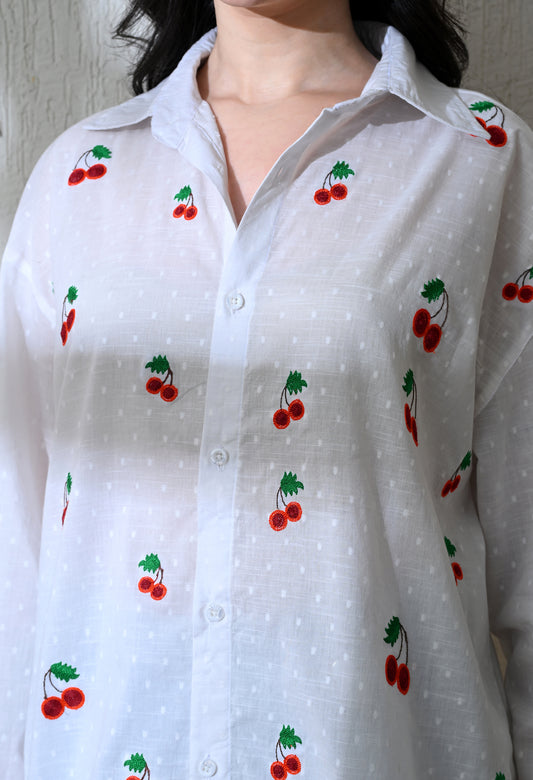White Cherry Pop Embroidered Shirt