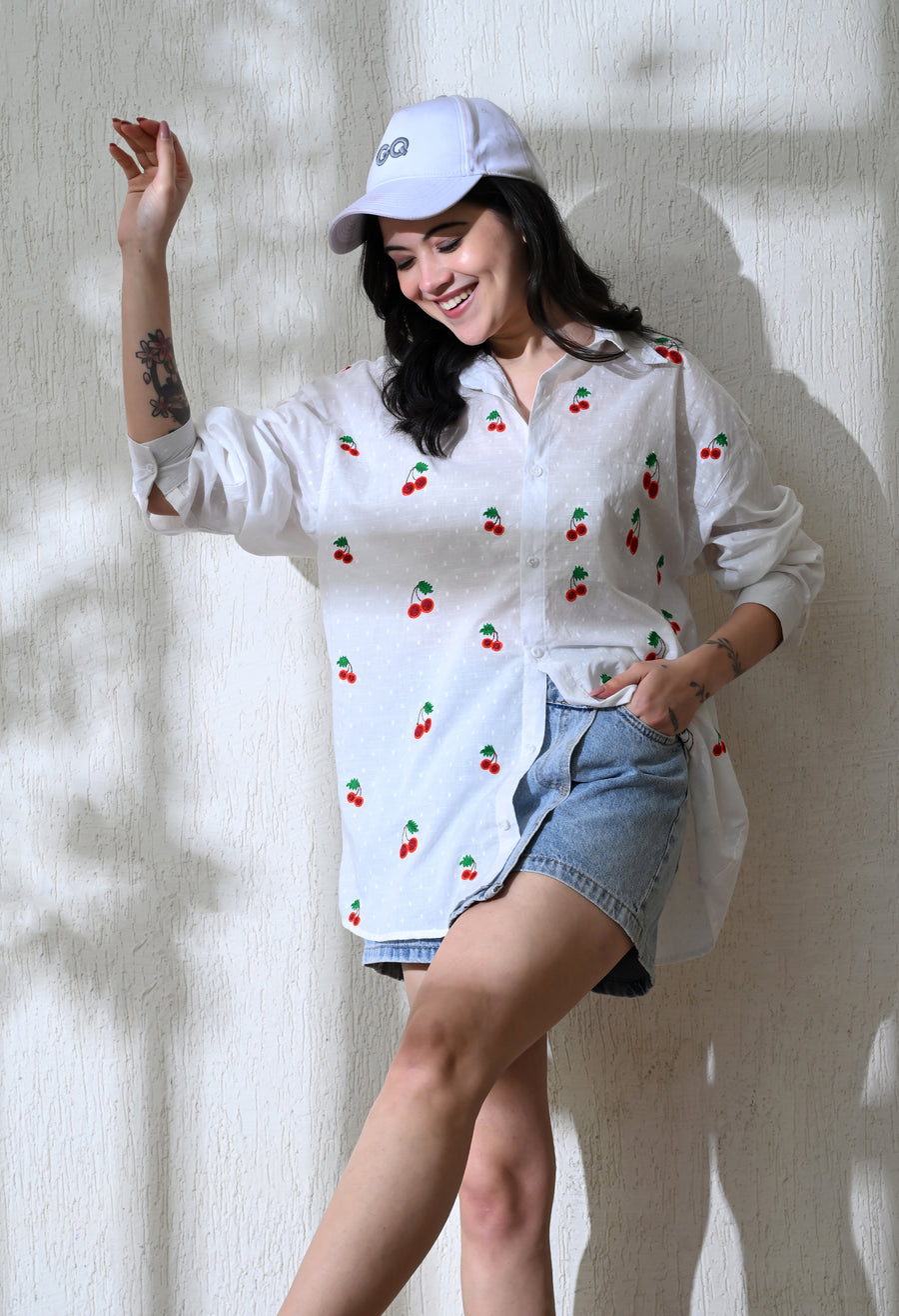 Women's Cherry Pop embroidered shirt in white – La Moon