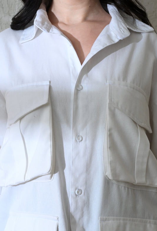 White Urban Safari Cargo Shirt