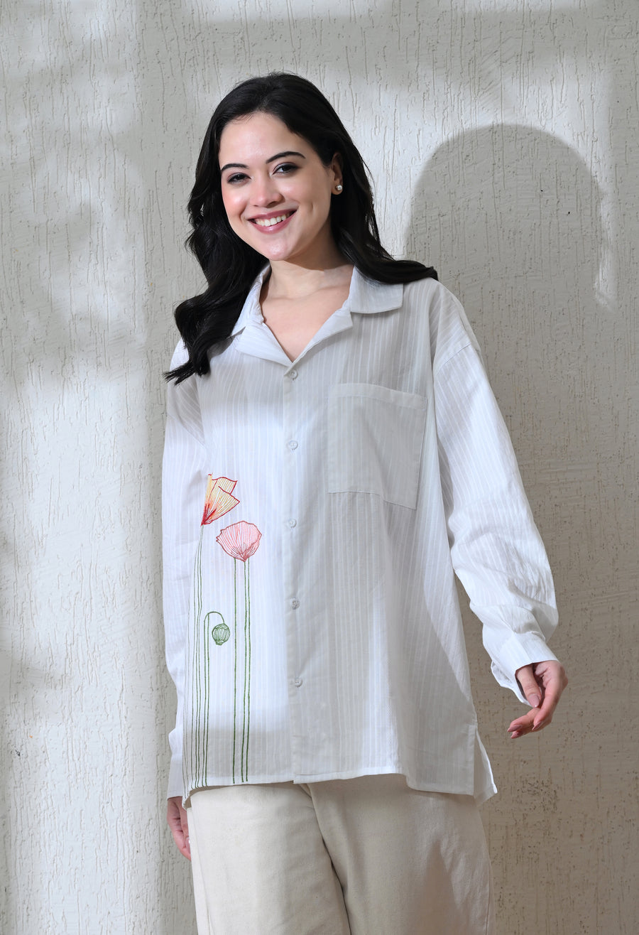 Women's Garden Bloom embroidered shirt in white – La Moon