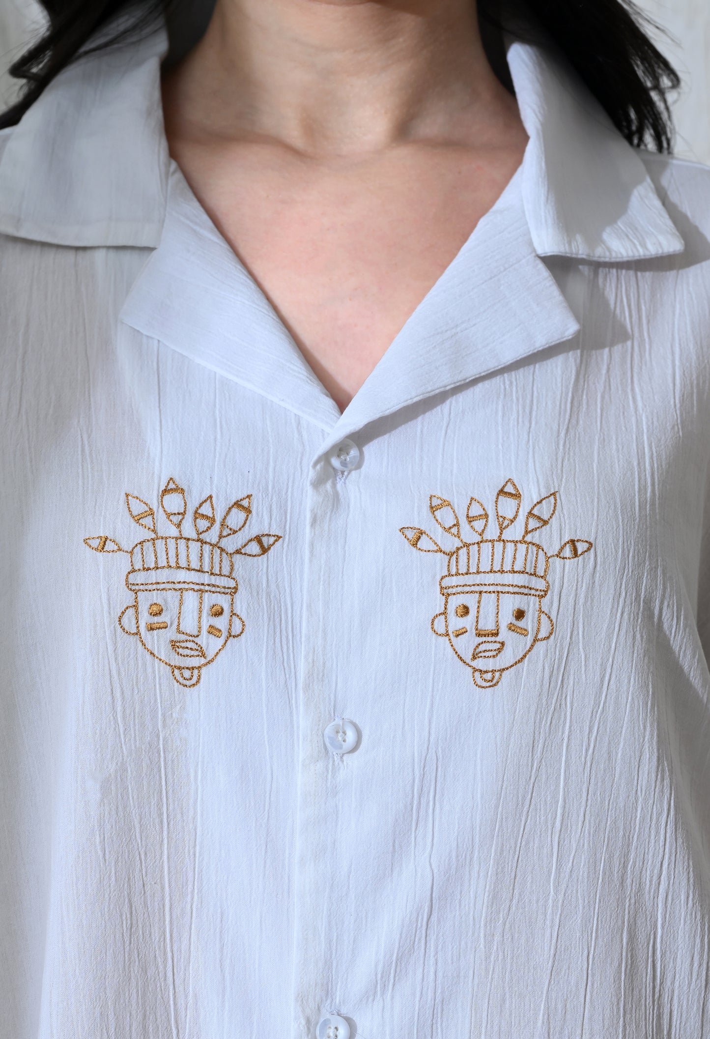 White Tribe Thread Embroidered Shirt