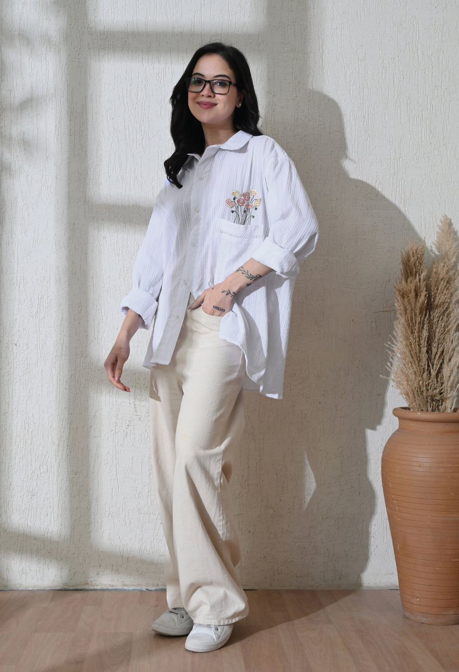 Women's Garden Muse embroidered shirt in white – La Moon