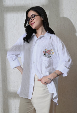 Women White Garden Muse Embroidered Shirt