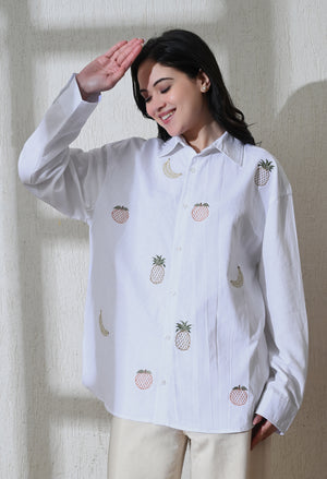 Women White Fruit Punch Embroidered Shirt
