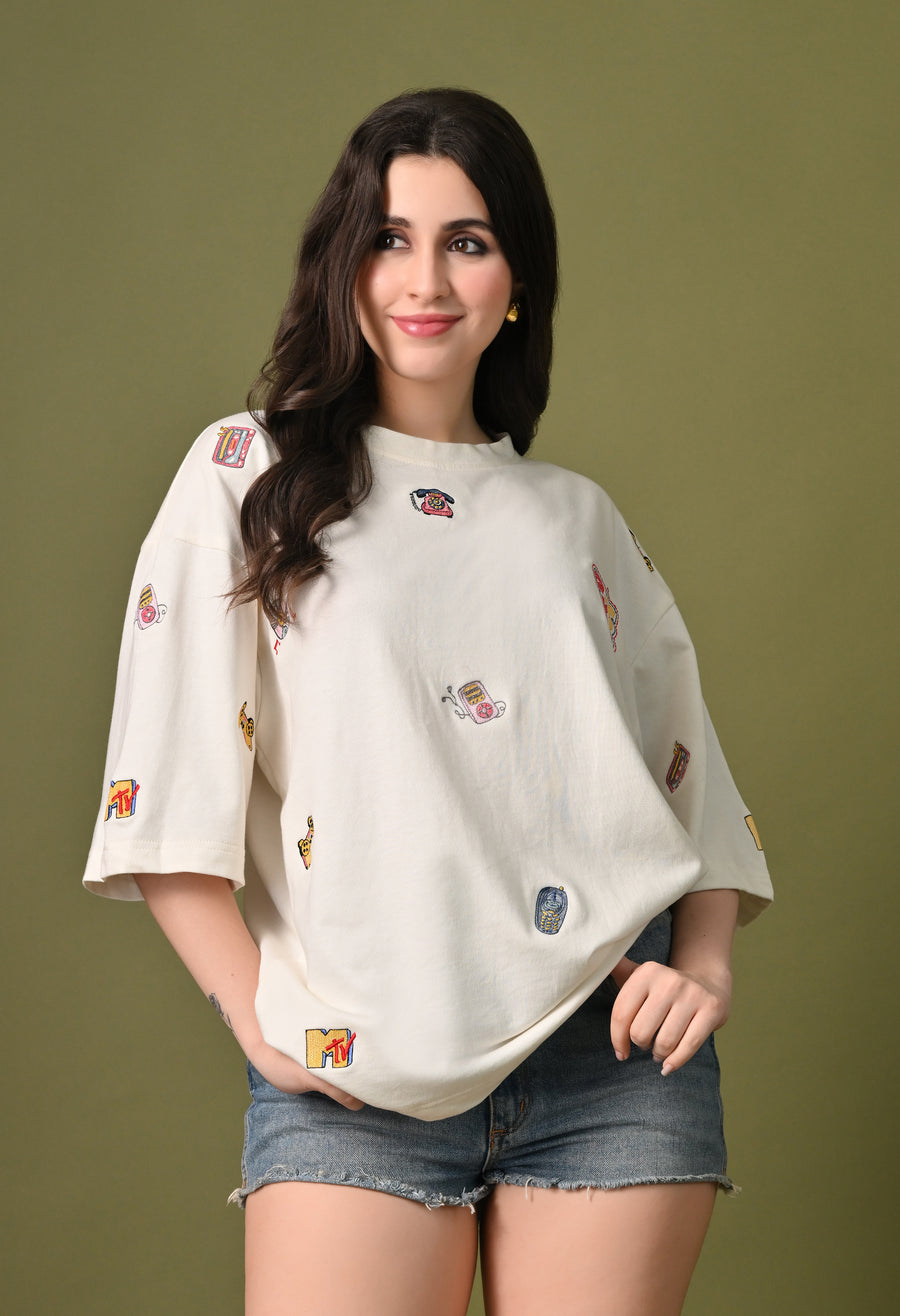 Women off white 90skid embroidered unisex tshirt