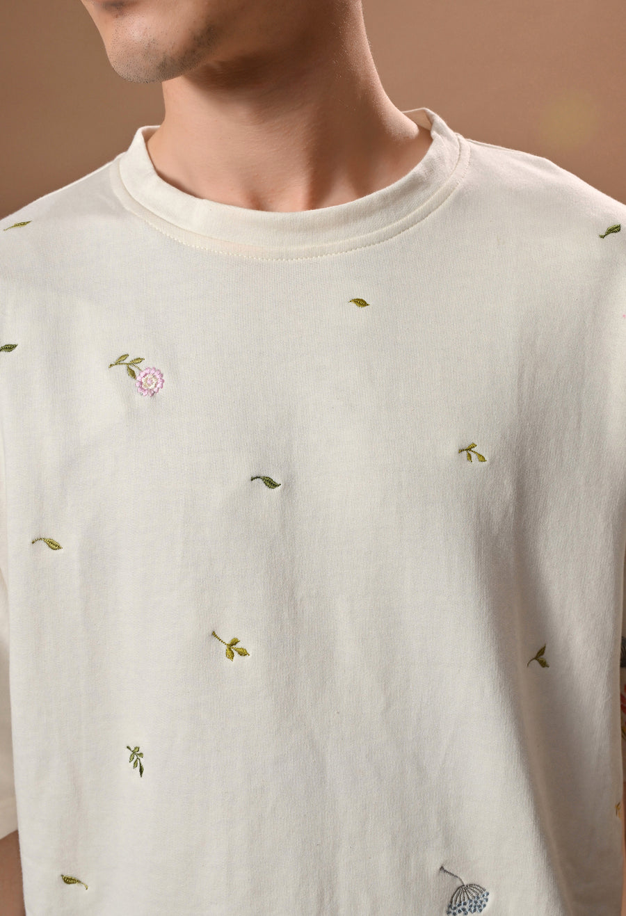 Men off white thunder leaves embroidered unisex tshirt