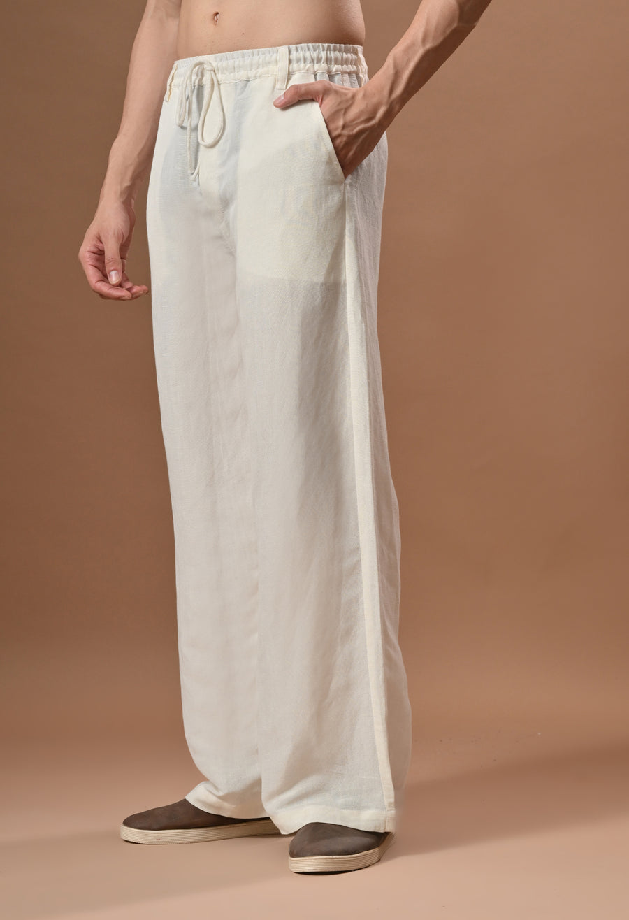Men casual loose fit off white trouser