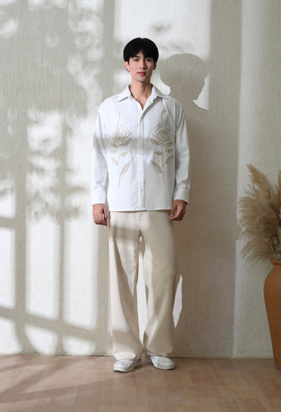 Men's Line Rose embroidered shirt in white – La Moon
