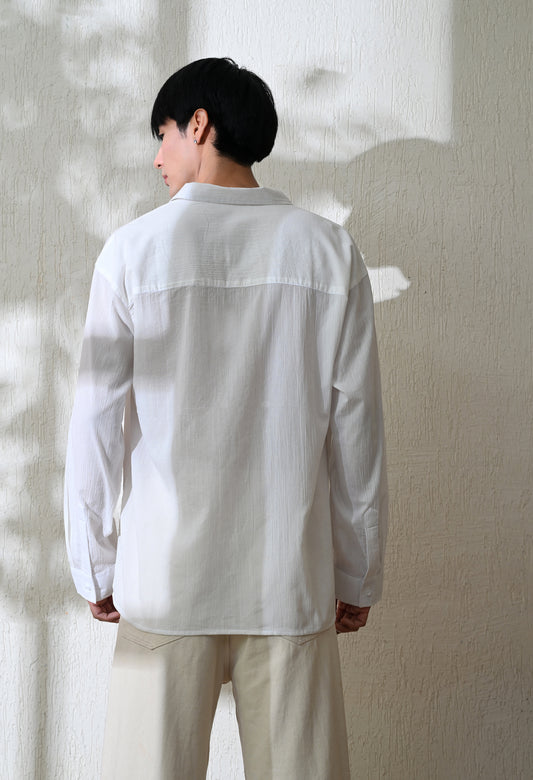 White Whispering Petal Textured Embroidered Shirt