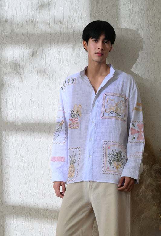 White Secret Meadow Embroidered Shirt