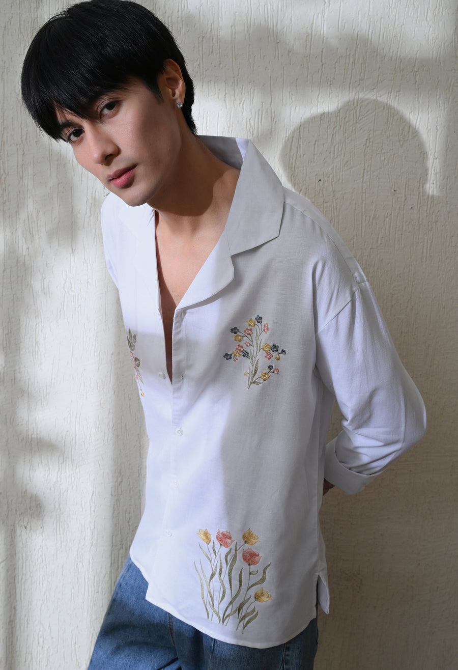 Men's Botanic Affair embroidered shirt in white – La Moon