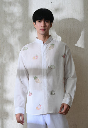 Men White Fruit Vista Embroidered Shirt