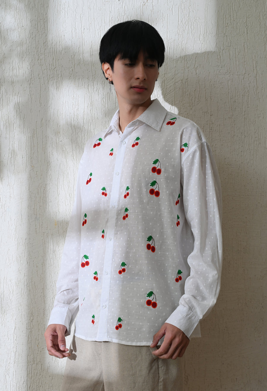 Men's Cherry Pop embroidered shirt in white – La Moon