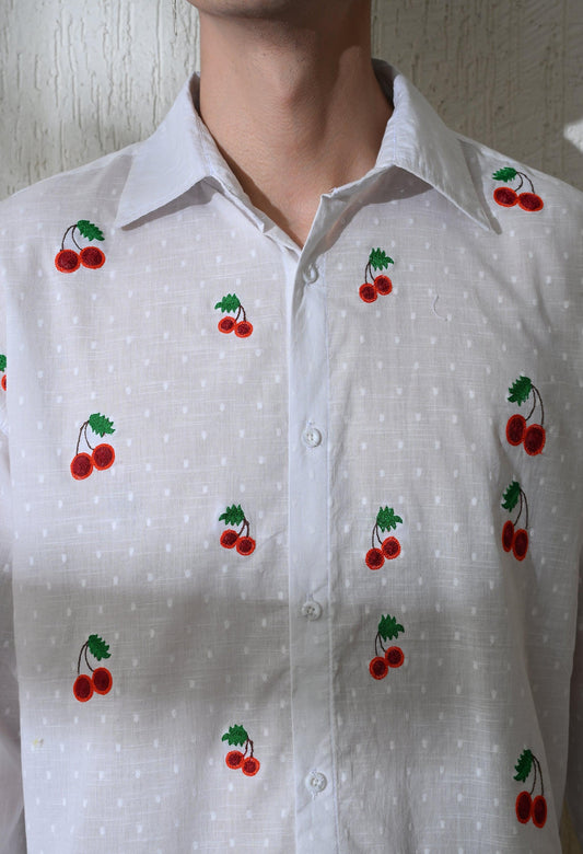 Men's Cherry Pop embroidered shirt in white – La Moon