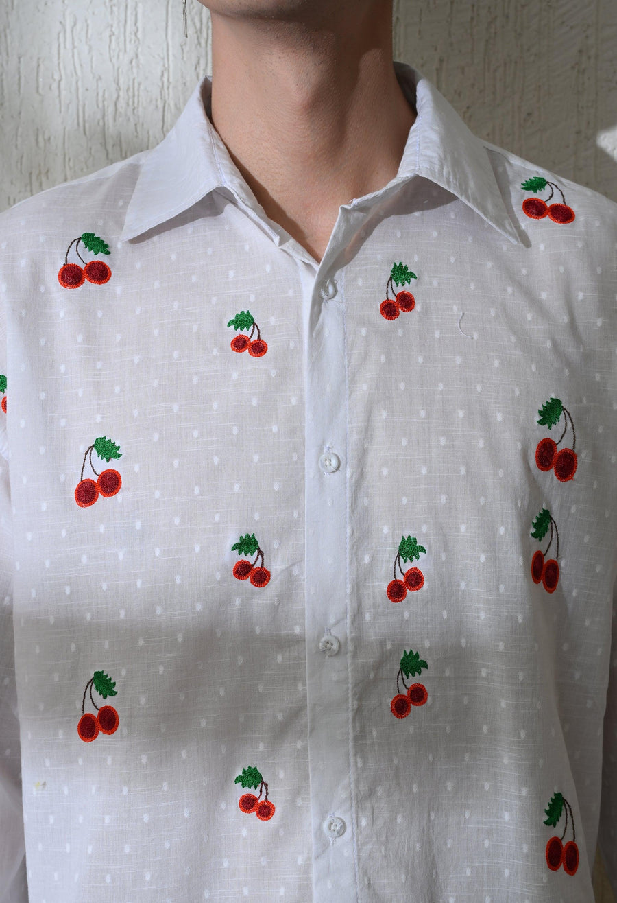 Men's Cherry Pop embroidered shirt in white – La Moon