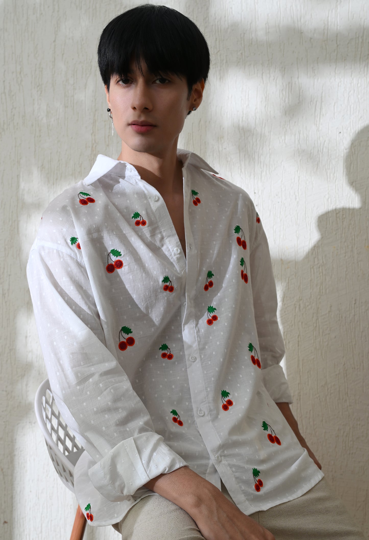 White Cherry Pop Embroidered Shirt