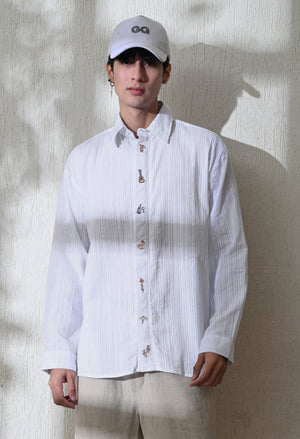 Men White Island Trail Embroidered Shirt