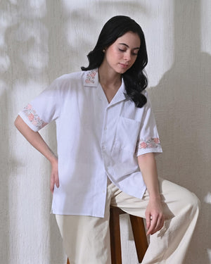 Women White Vintage Floral Shirt