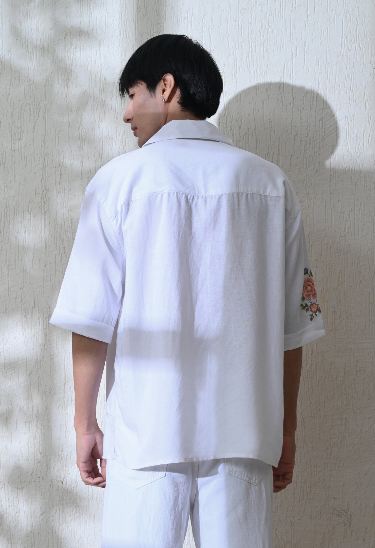 Men's Floral Breeze Lace embroidered shirt in white – La Moon