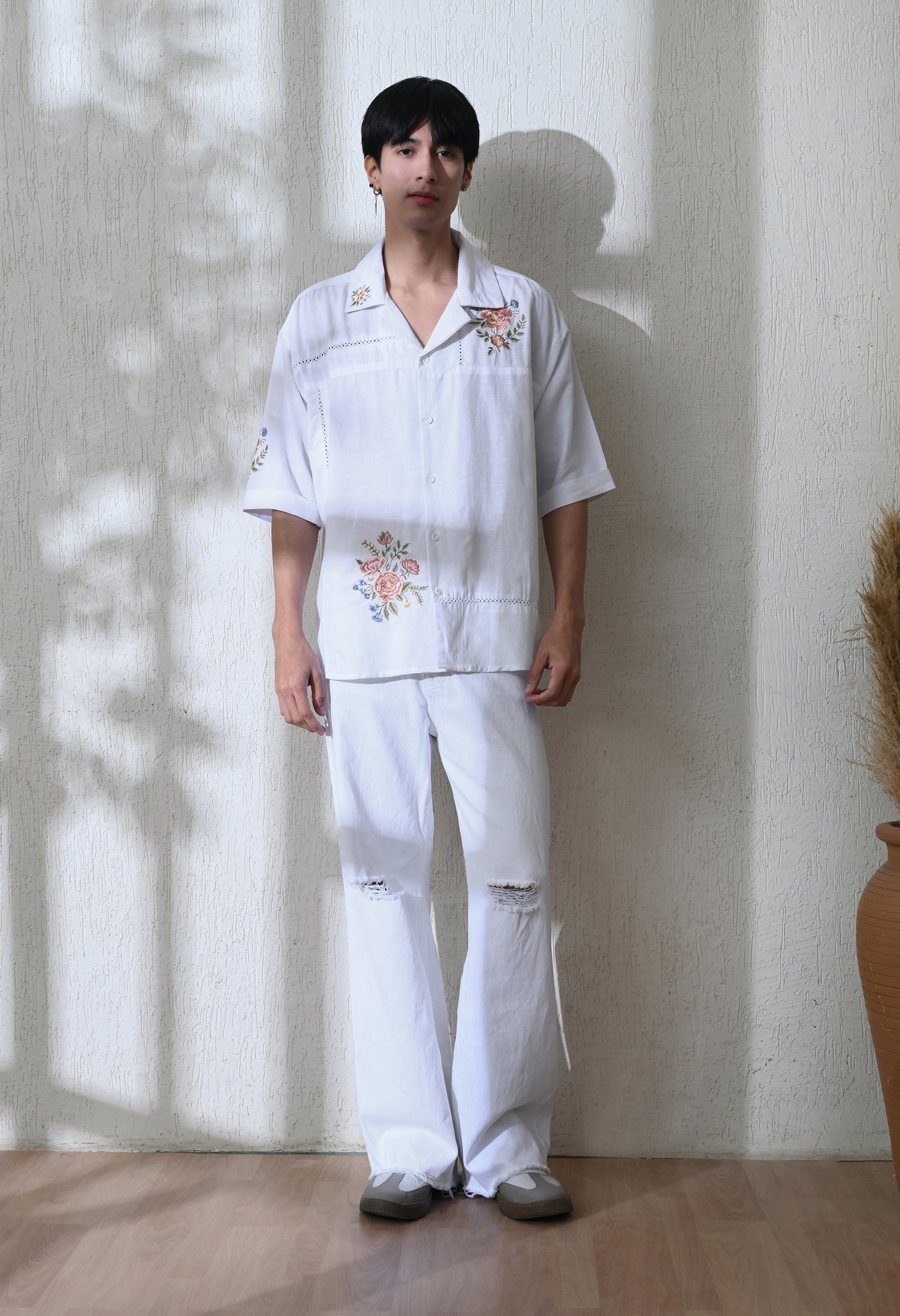 White Floral Breeze Lace Embroidered Shirt