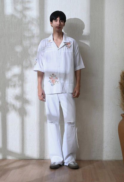 White Floral Breeze Lace Embroidered Shirt