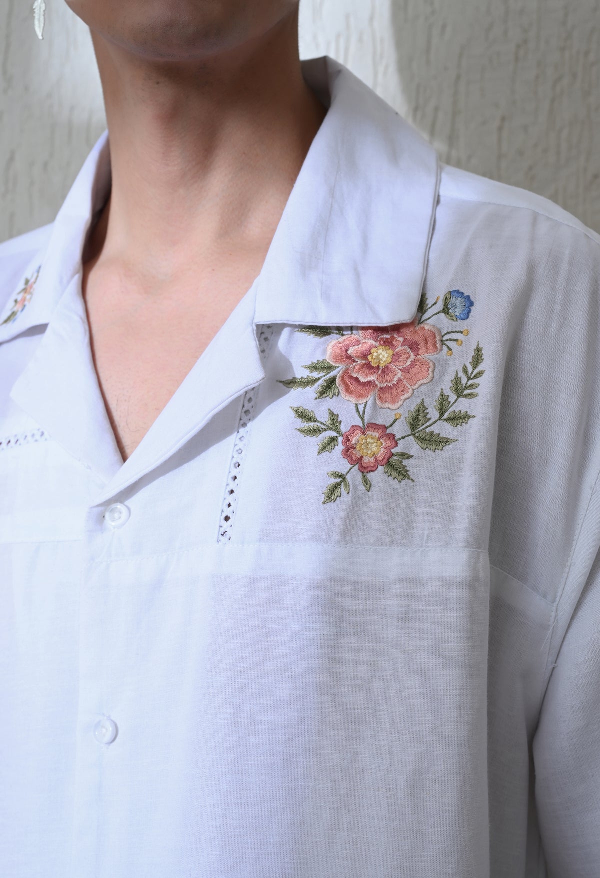 Men's Floral Breeze Lace embroidered shirt in white – La Moon