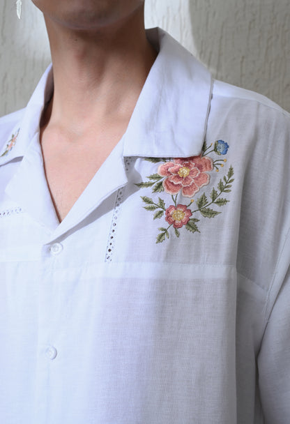 White Floral Breeze Lace Embroidered Shirt