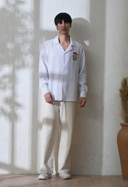 White Mushroom Tales Embroidered Shirt