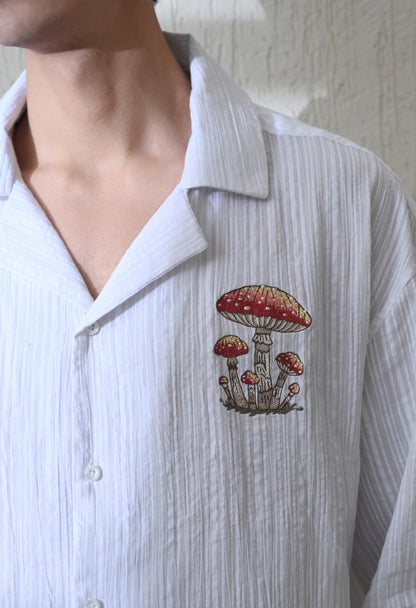 White Mushroom Tales Embroidered Shirt