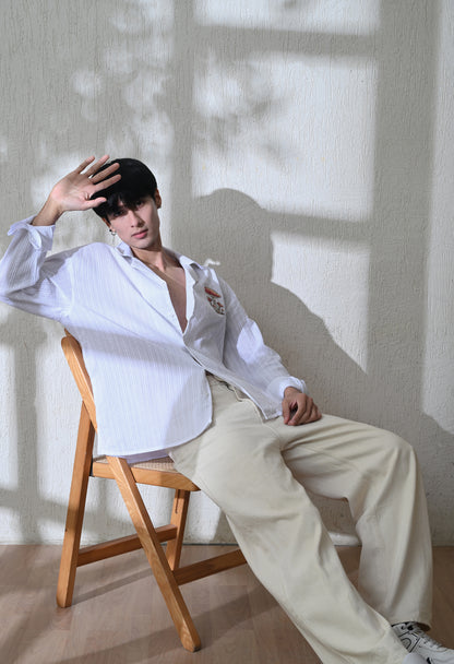 White Mushroom Tales Embroidered Shirt