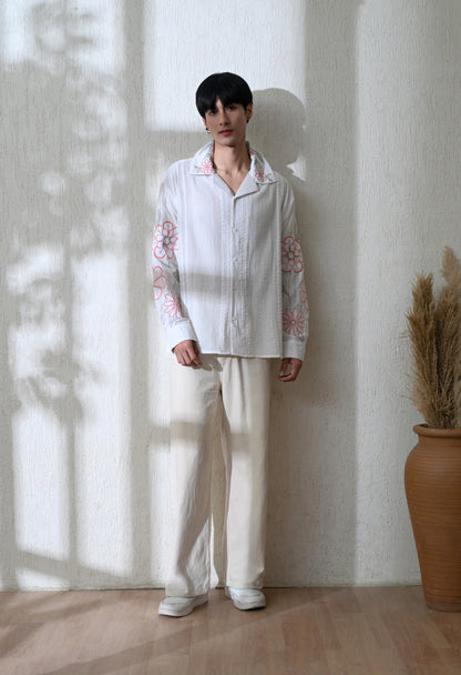 White Floral Parade Embroidered Shirt