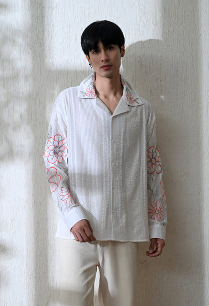 White Floral Parade Embroidered Shirt