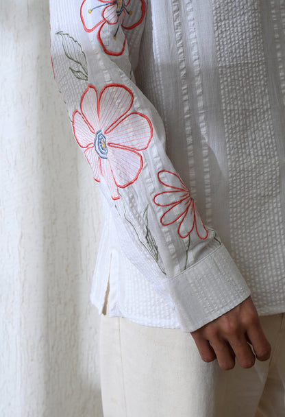 White Floral Parade Embroidered Shirt