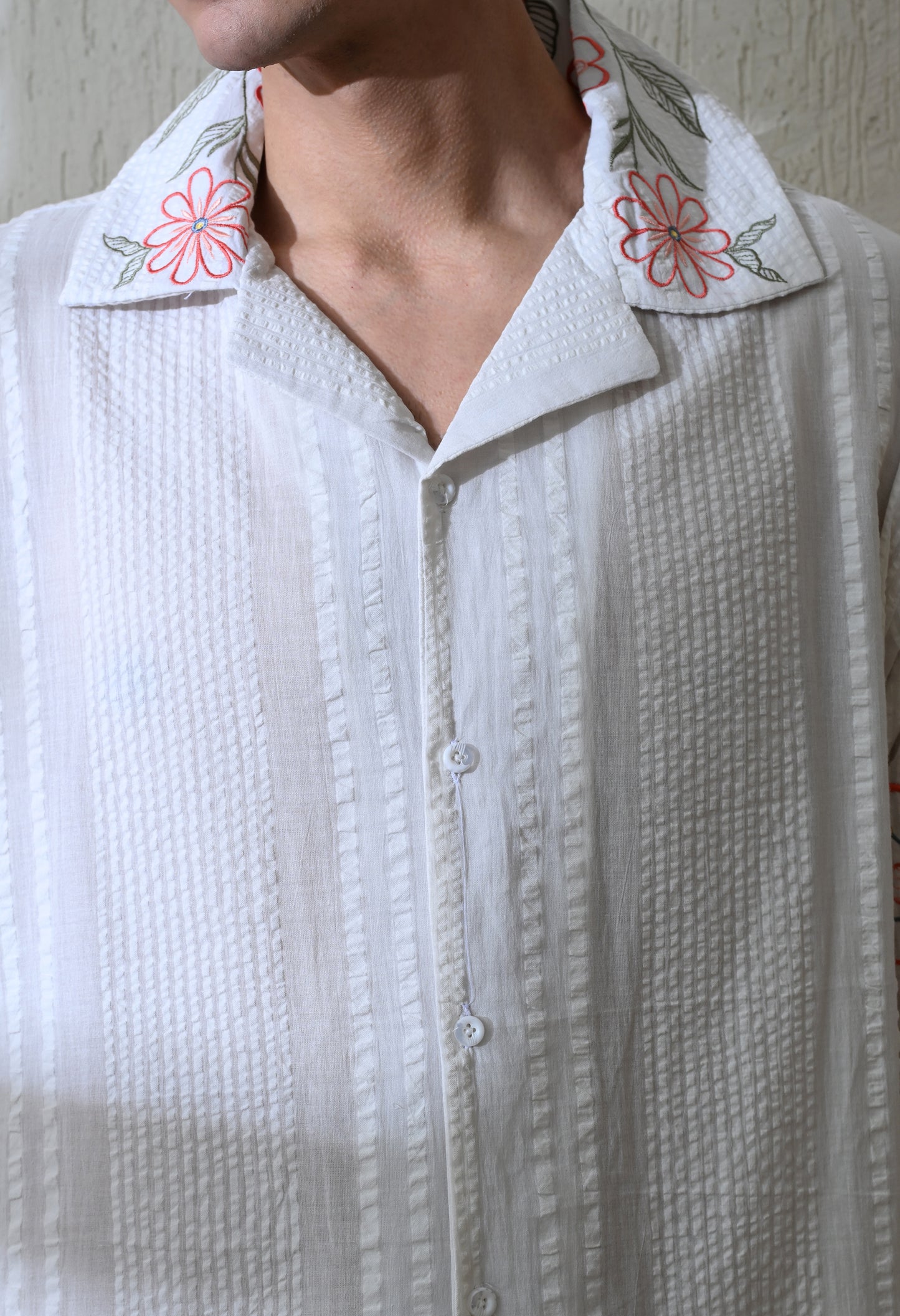 White Floral Parade Embroidered Shirt