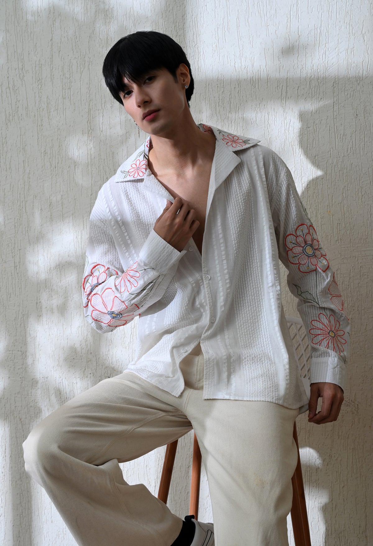 Men's Floral Parade embroidered shirt in white – La Moon
