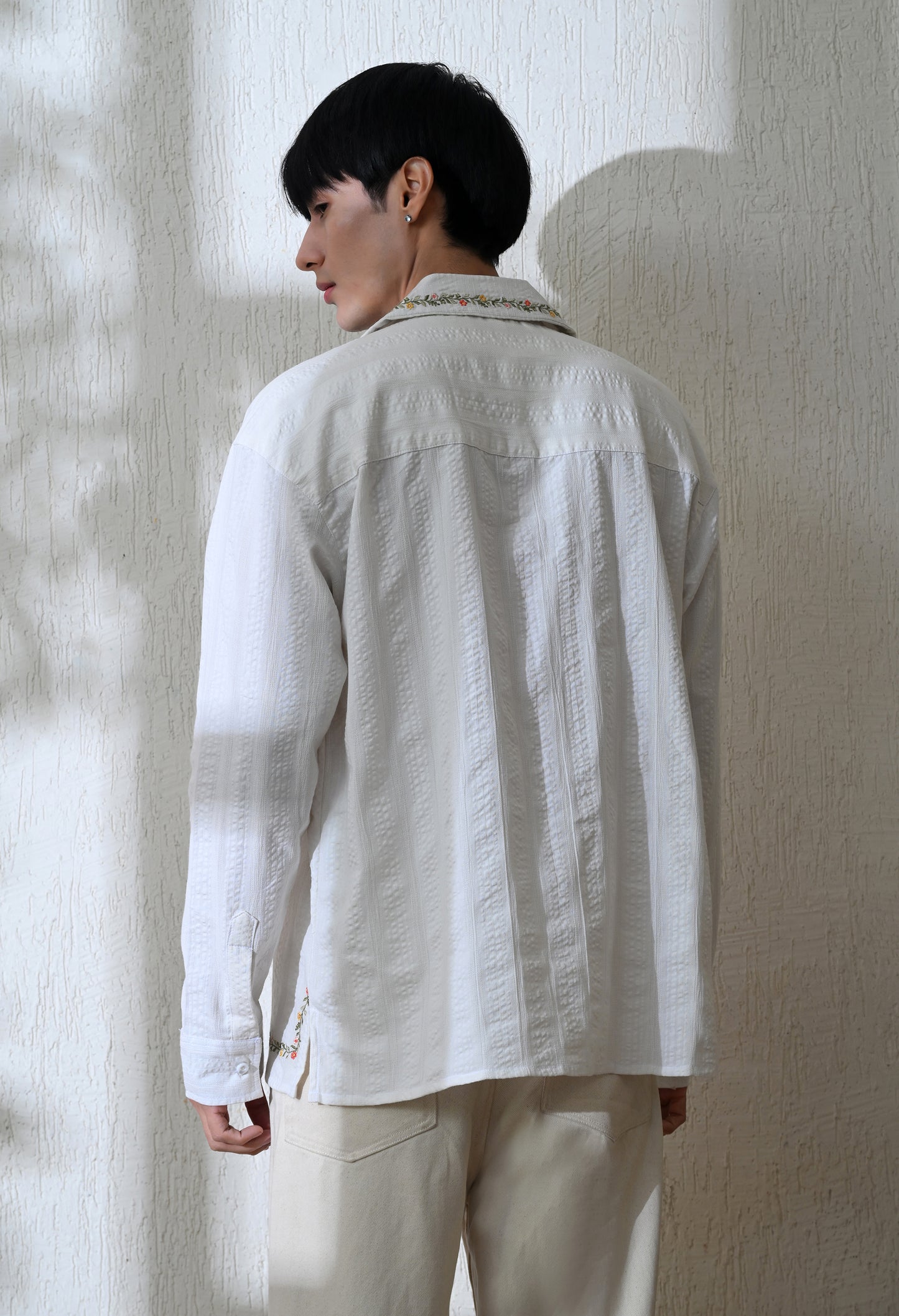 White Edge Floral Embroidered Shirt