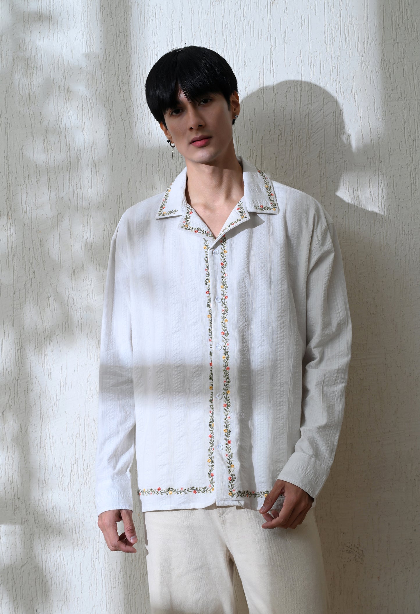 White Edge Floral Embroidered Shirt