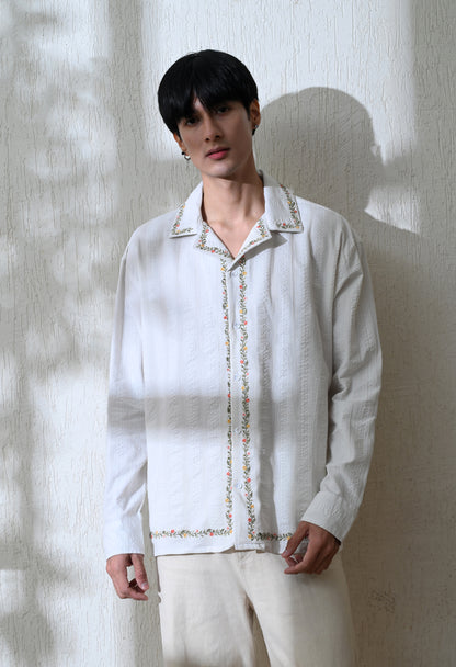 White Edge Floral Embroidered Shirt