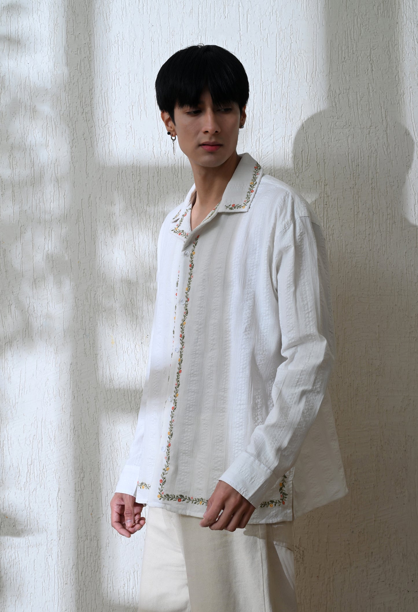 White Edge Floral Embroidered Shirt