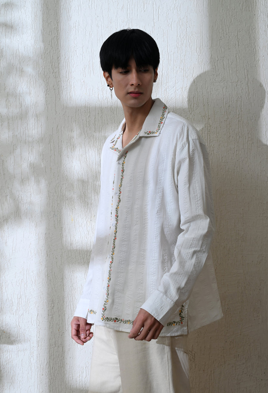 Men's Edge Floral embroidered shirt in white – La Moon