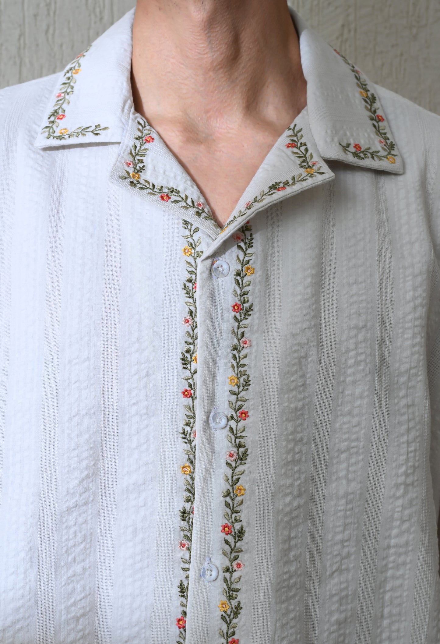 White Edge Floral Embroidered Shirt