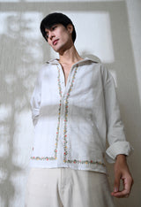 Men's Edge Floral embroidered shirt in white – La Moon