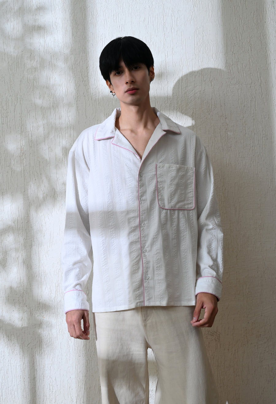 Men's Edge Piping shirt in white – La Moon