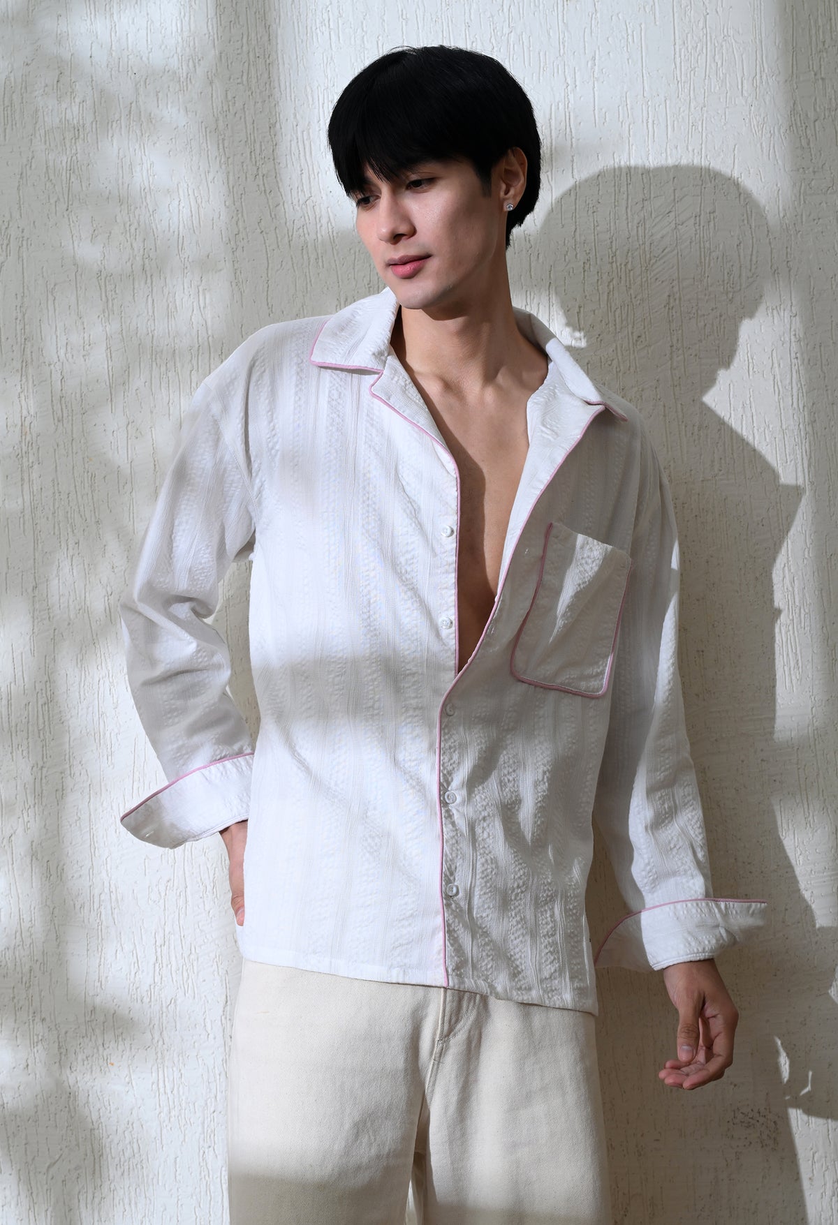 Men's Edge Piping shirt in white – La Moon