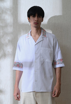 Men White Vintage Floral Shirt