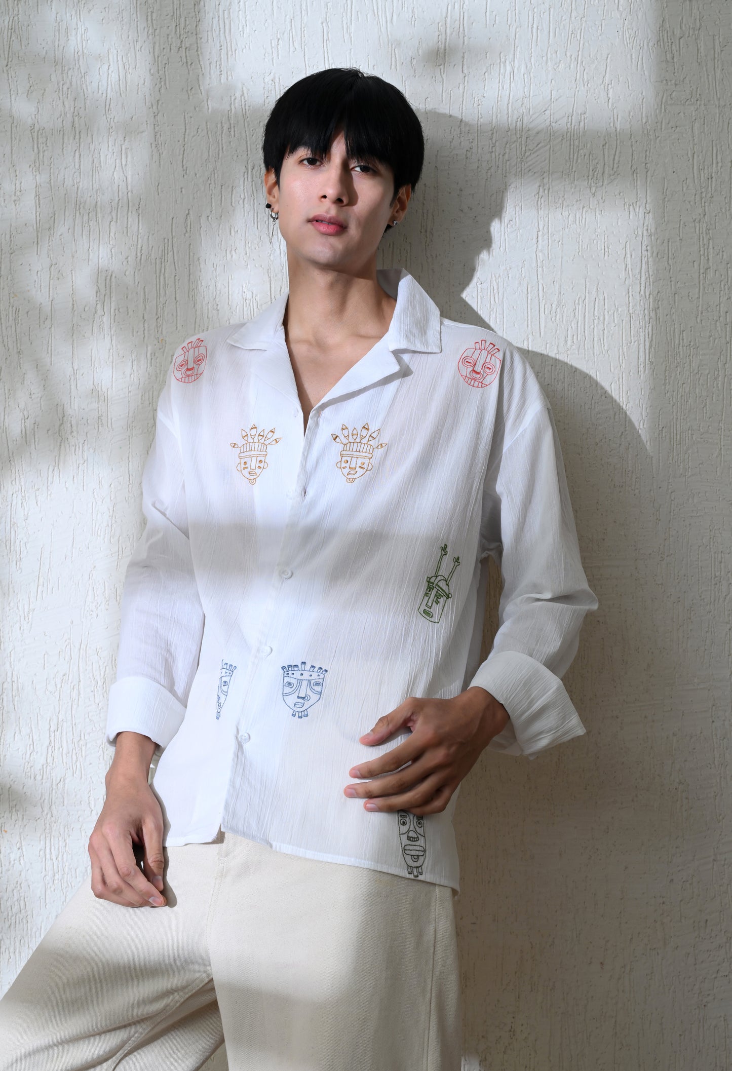 White Tribe Thread Embroidered Shirt