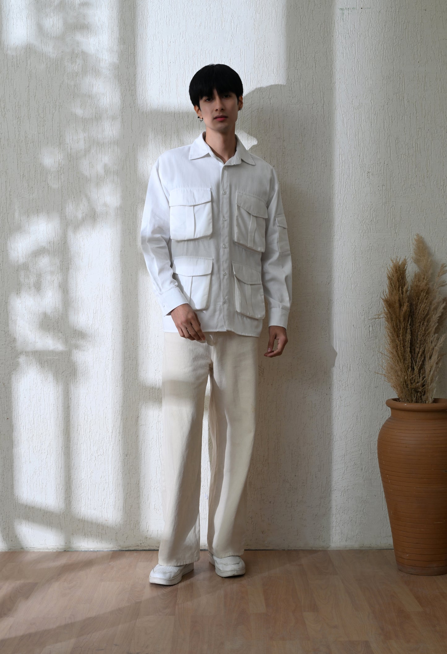 White Urban Safari Cargo Shirt