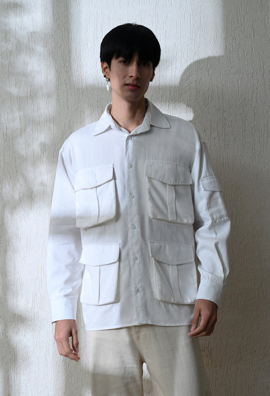 White Urban Safari Cargo Shirt
